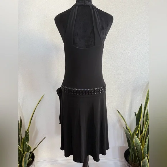 Anne Klein Black Embellished Drop-Waist Halter Midi Dress Size 6 - Picture 5 of 9